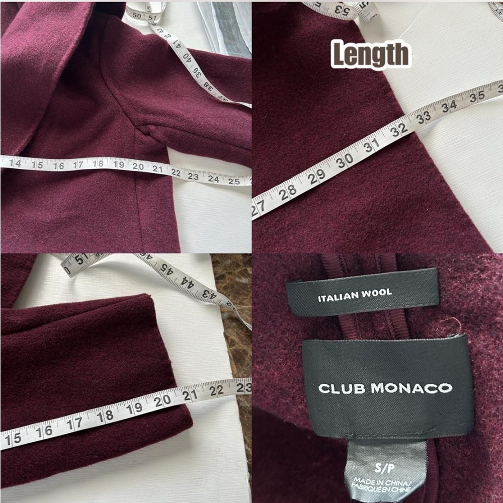 Club Monaco Burgundy Italian Wool Shawl collar coat. - Picture 8 of 8